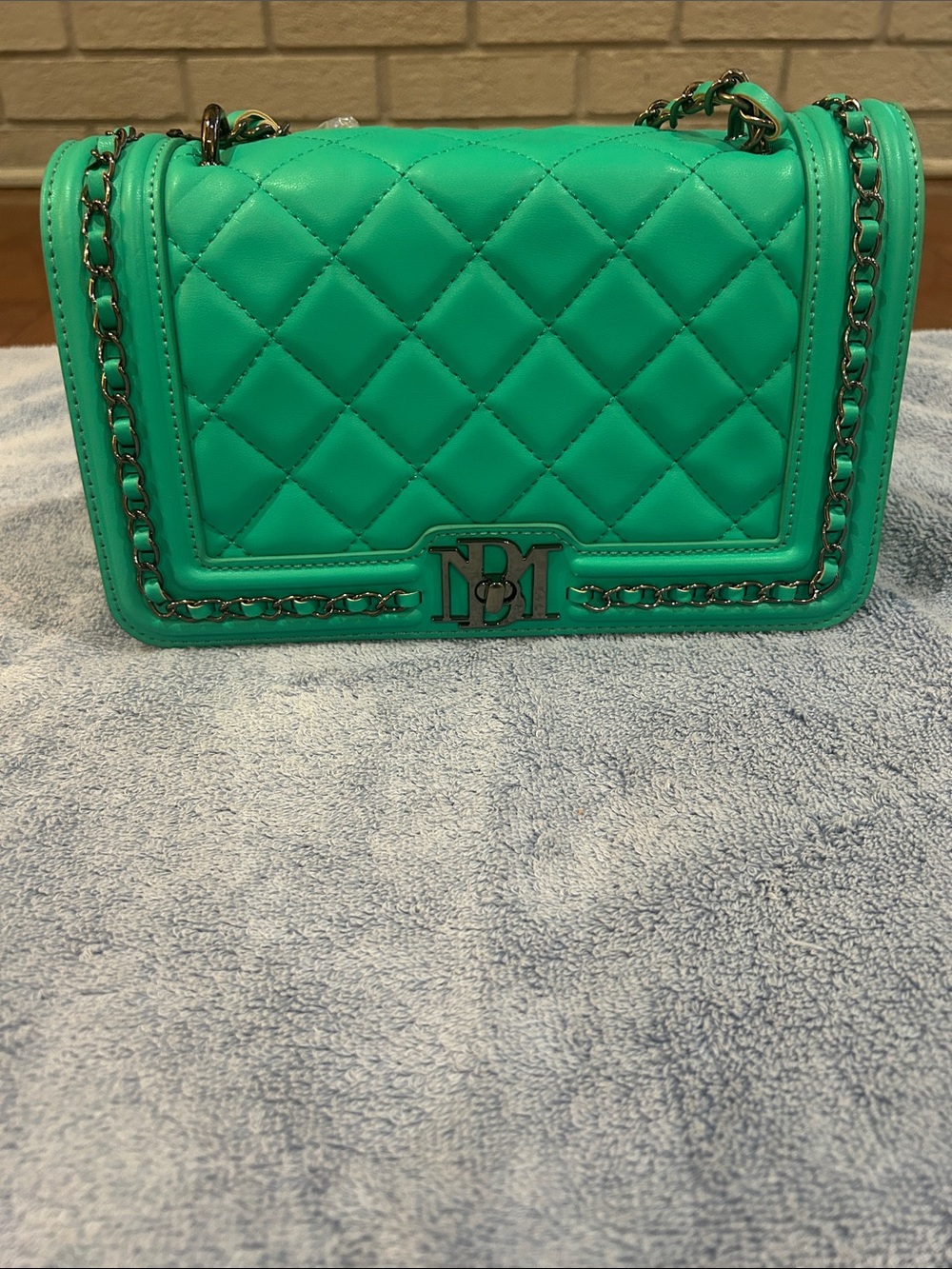 Badgley Mischka Quilted Teal Chain-Accent Crossbody (NWT)